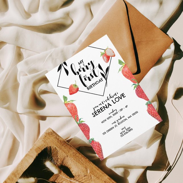 Invitación Berry First | 1 cumpleaños | Fresa | Blanco (Subido por el creador)