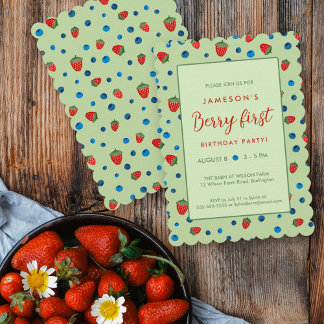 Invitación Berry First Birday Blueberries y fresas