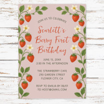 Berry First Birday Cute Strawberry Floral Pink