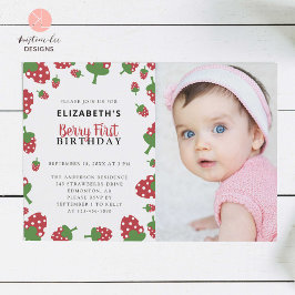Invitación Berry First Birday Cute Strawberry Photo