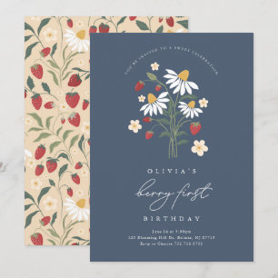 Invitación Berry First Birday Strawberry