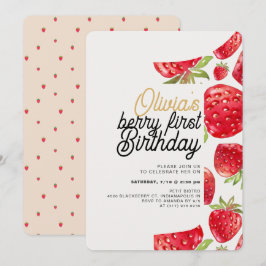 Invitación Berry First Birday Strawberry