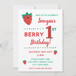 Invitación Berry First Birday Strawberry