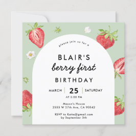 Invitación Berry First Birday Strawberry Arch Square