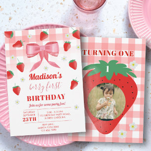 Invitación Berry First Birday Strawberry First Photo Bow