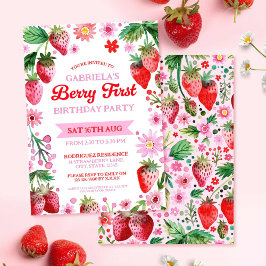 Invitación Berry First Birth Watercolor Fresas