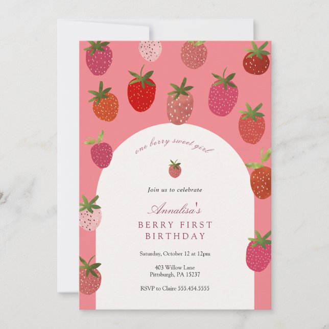 Invitación Berry First Birthday (Anverso)