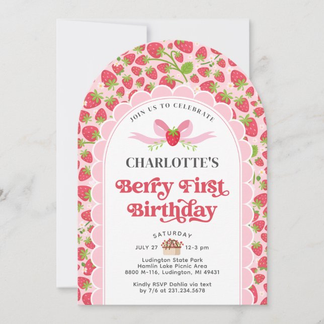 Invitación Berry First Birthday 1er cumpleaños (Anverso)