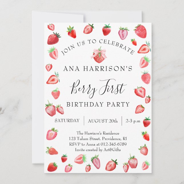 Invitación Berry First Birthday 1er cumpleaños (Anverso)