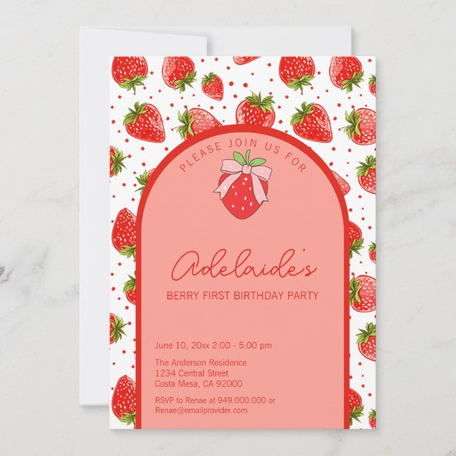 Invitación Berry First Birthday 1er cumpleaños Fiesta de fres (Anverso)