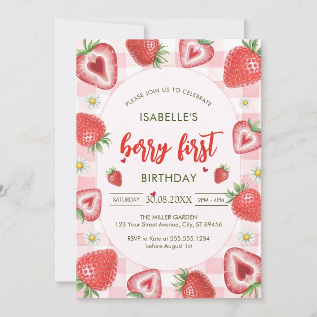 Invitación Berry First Birthday 1st Birthday Invitation (Anverso)