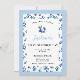 Invitación Berry First Birthday Blueberry Gingham Invite