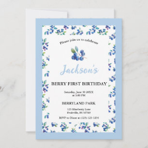 Invitación Berry First Birthday Blueberry Gingham Invite