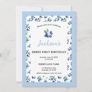 Invitación Berry First Birthday Blueberry Gingham Invite