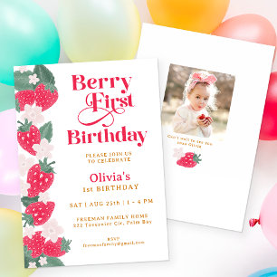 Invitación Berry First Birthday Chica Strawberry Fiesta