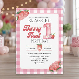 Invitación "Berry First Birthday Girl with Strawberry Theme