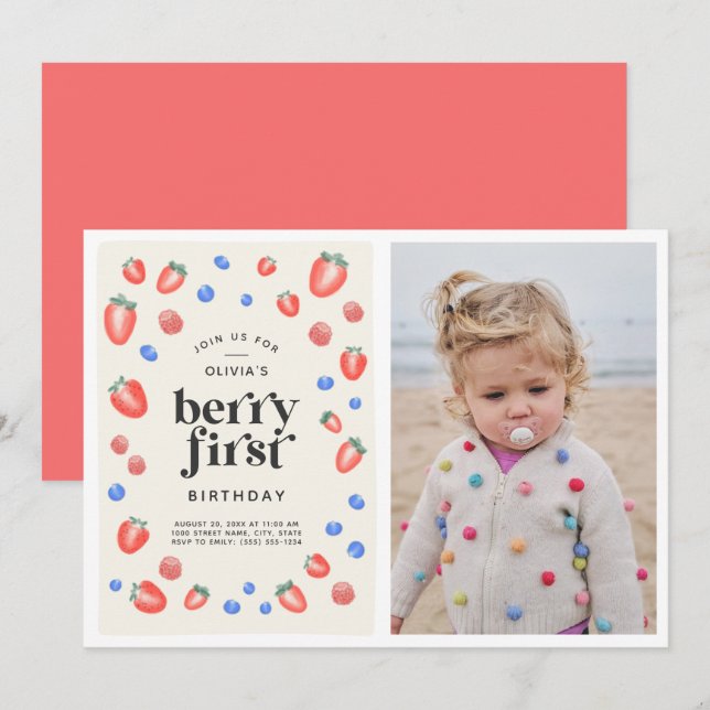 Invitación Berry First Birthday Invitati (Anverso / Reverso)
