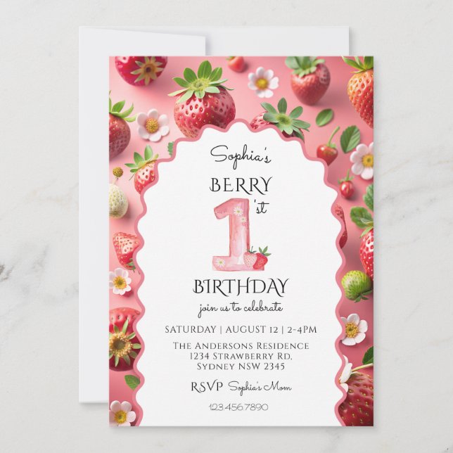 Invitación Berry First Birthday Modern (Anverso)