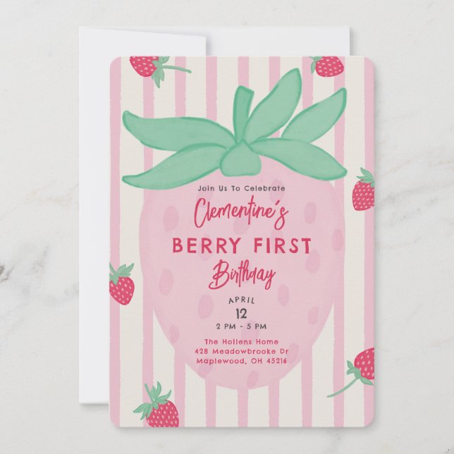 Invitación Berry First Birthday Party Invitation (Anverso)