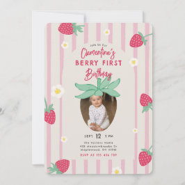 Invitación Berry First Birthday Party Invitation with Photo