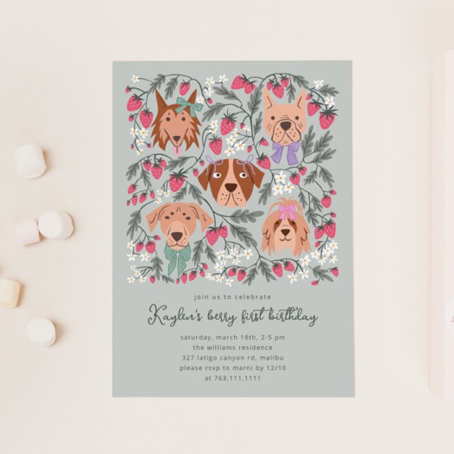 Invitación Berry First Birthday Party | Perros de fresa (Subido por el creador)
