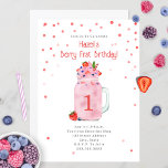 Invitación Berry First Birthday Party Smoothie<br><div class="desc">Invitación para el primer cumpleaños con temática de limo de fruta con ilustracion de fresa y limo de arándano</div>