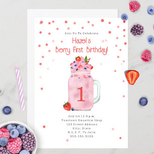 Invitación Berry First Birthday Party Smoothie