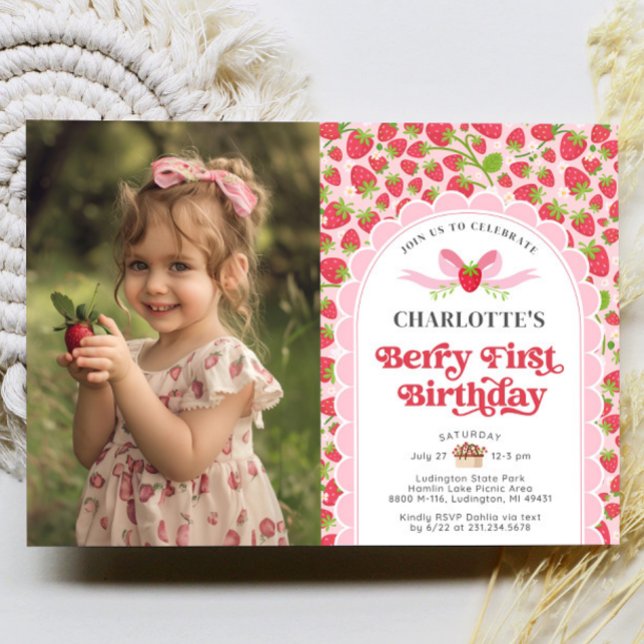 Invitación Berry First Birthday Photo (Berry First Birthday 1st Birthday Photo Invitation)