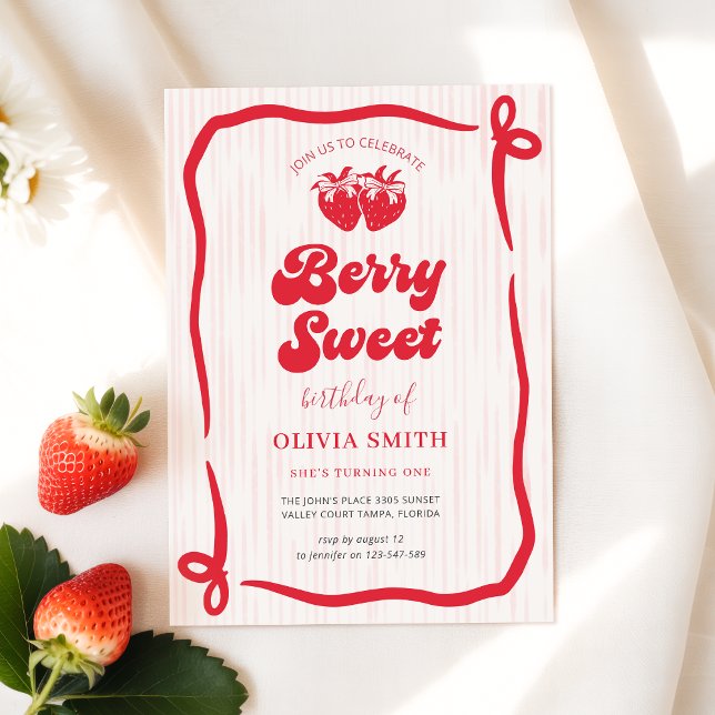 Invitación Berry First Birthday Pink Bow 1st Birthday (Subido por el creador)