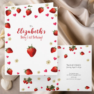 Invitación Berry First Birthday Red Strawberry 1er