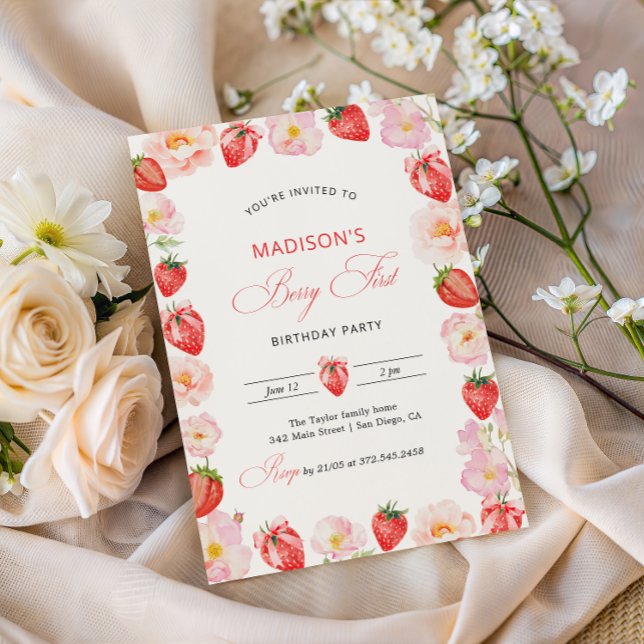 Invitación Berry First Birthday Strawberry Bow 1st Birthday (Subido por el creador)