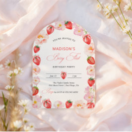 Invitación Berry First Birthday Strawberry Bow 1st Birthday