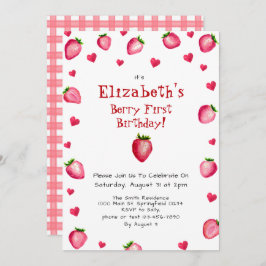 Invitación Berry First Birthday Strawberry Summer Gingham 1ª