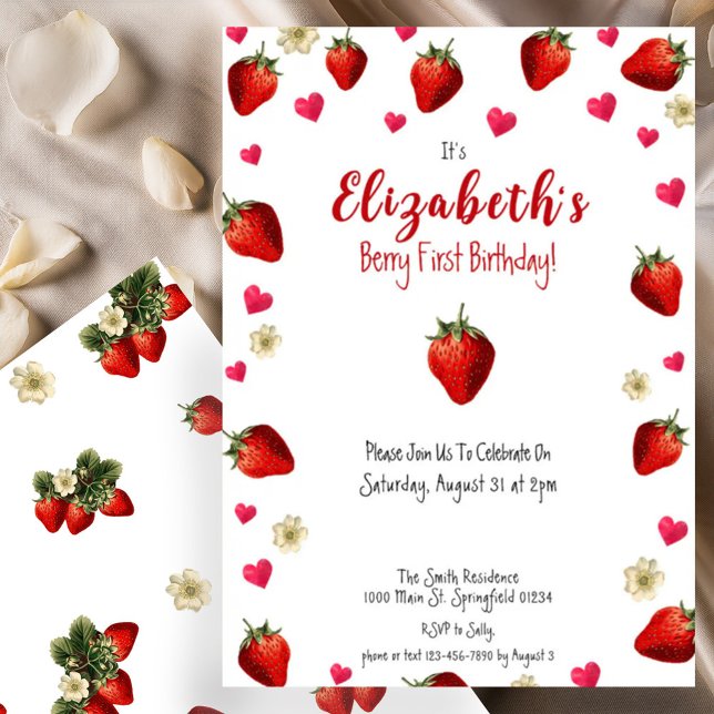 Invitación Berry First Birthday Strawberry Summer Gingham 1ª (Subido por el creador)