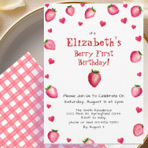 Berry First Birthday Strawberry Summer Gingham 1ª