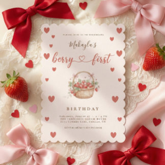 Invitación Berry First Birthday Strawberry Sweet One Girl