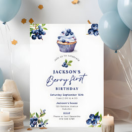 Invitación Berry First Birthday Watercolor Blueberries