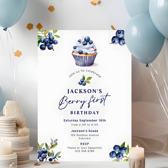 Invitación Berry First Birthday Watercolor Blueberries (Subido por el creador)