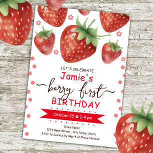 Invitación Berry First Birthday Watercolor Chica
