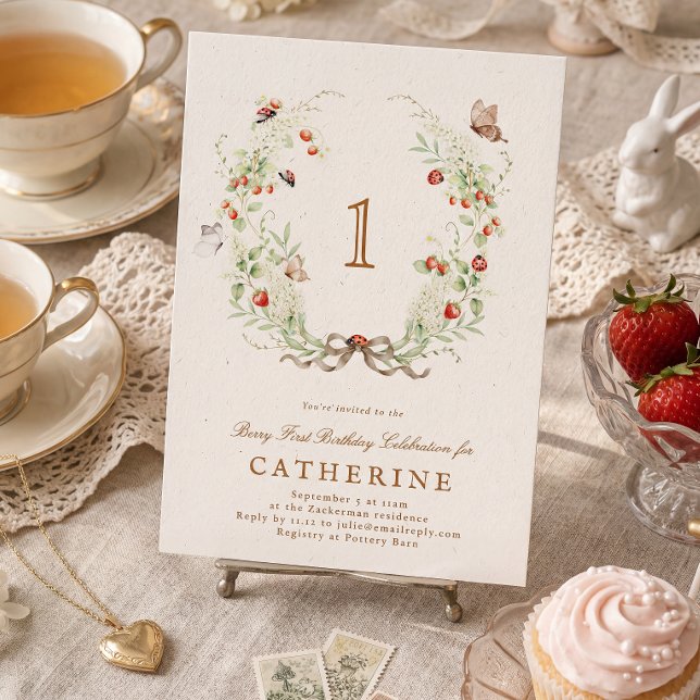 Invitación Berry First Birthday Wreath Garden Party (Subido por el creador)