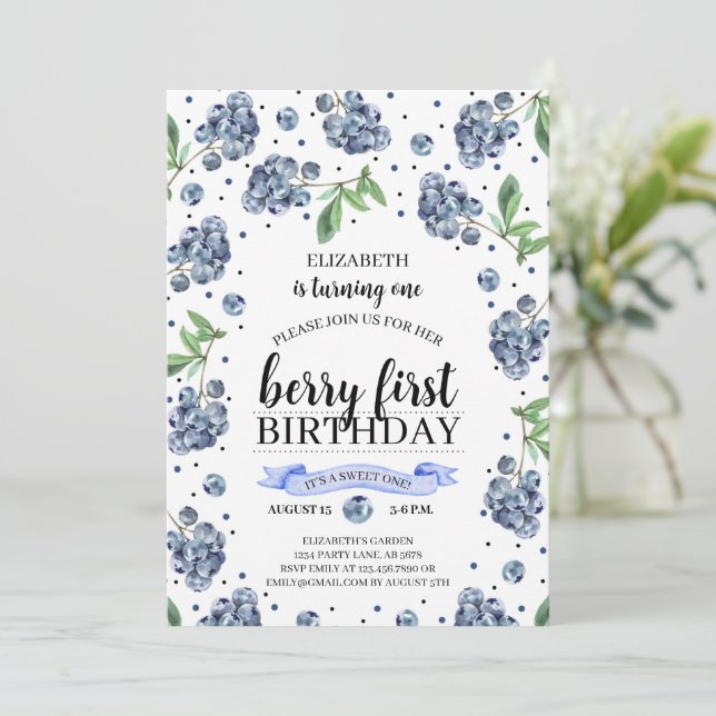 Invitación Berry First Blueberry (Anverso de pie)
