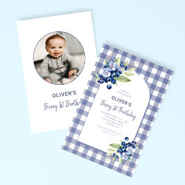 Invitación Berry First Boys Foto Azul Primer cumpleaños