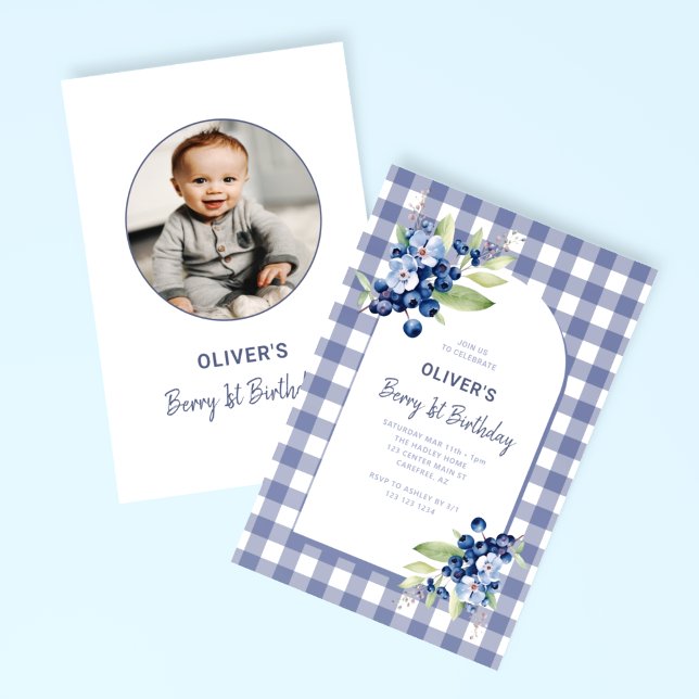 Invitación Berry First Boys Foto Azul Primer cumpleaños (Subido por el creador)