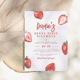 Invitación Berry First | Chica de fresa de Cute 1º cumpleaños