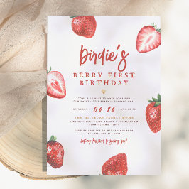 Invitación Berry First | Cumpleaños de Niña Fresa Adorable 1e