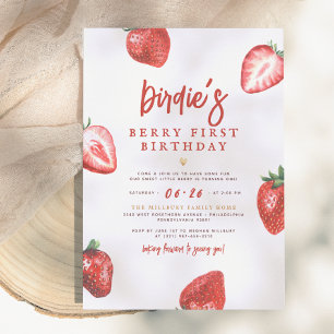 Invitación Berry First   Cumpleaños de Niña Fresa Adorable 1e