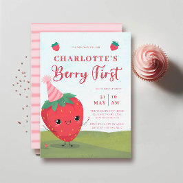 Invitación Berry First Cute Strawberry Character 1er cumpleañ