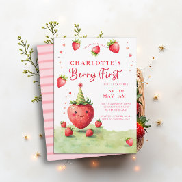 Invitación Berry First Cute Strawberry Patch 1st Birthday