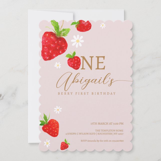 Invitación Berry First First Strawberry Birthday (Anverso)