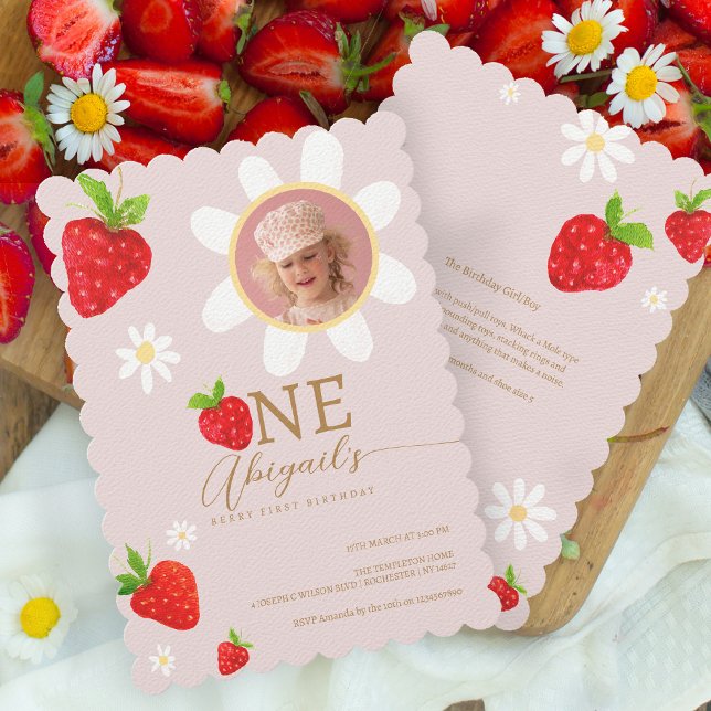 Invitación Berry First First Strawberry Birthday Photo (Subido por el creador)